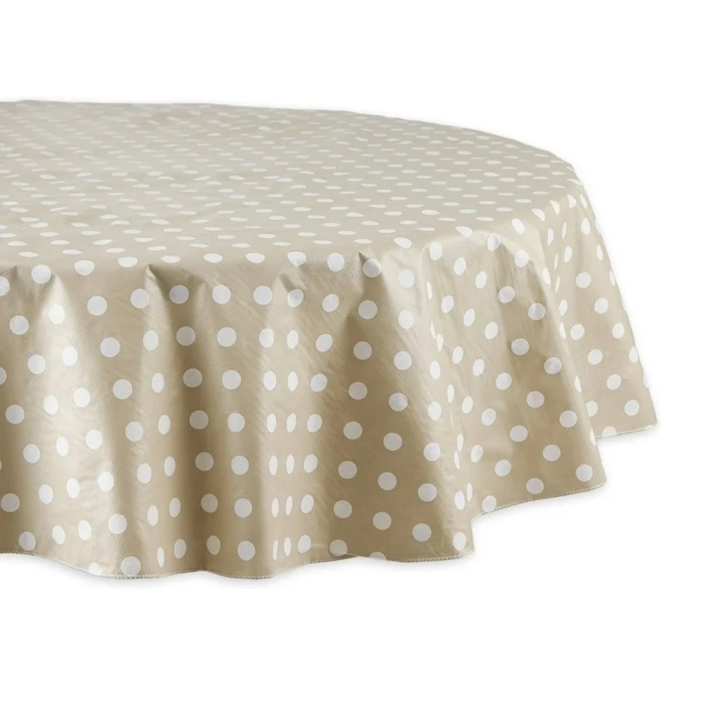Polka Dot Tablecloth - Tan and White